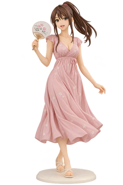Tae Shimura · Open-shoulder tops + summer dresses · Floral summer dress + round fan