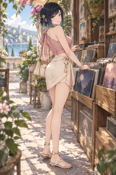 Yelan · Asymmetric top + angled miniskirt
