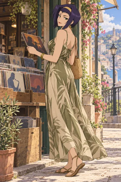 Faye Valentine · Back-tie maxi + woven sandals
