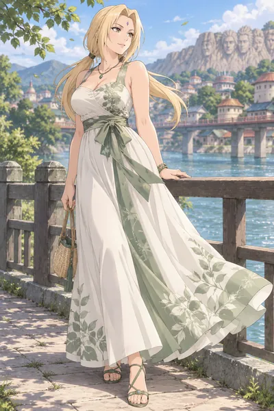 Tsunade · Back-tie maxi + woven sandals