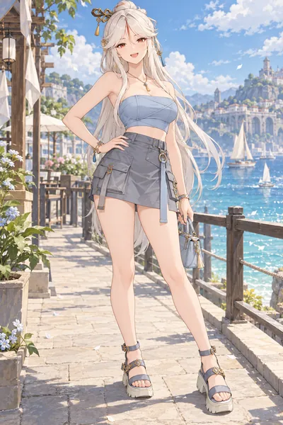Ningguang · Bandeau top + cargo skirt