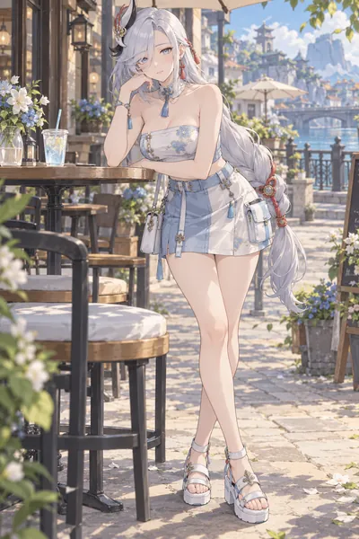 Shenhe · Bandeau top + cargo skirt