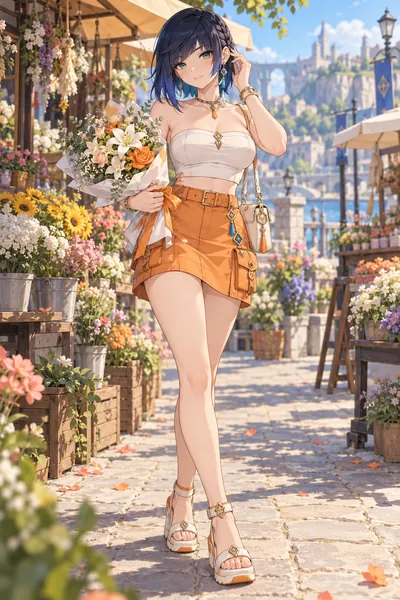 Yelan · Bandeau top + cargo skirt
