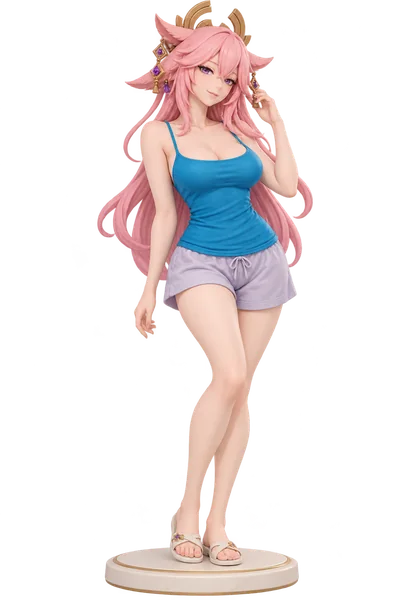 Yae Miko · Blue camisole + shorts · 3D