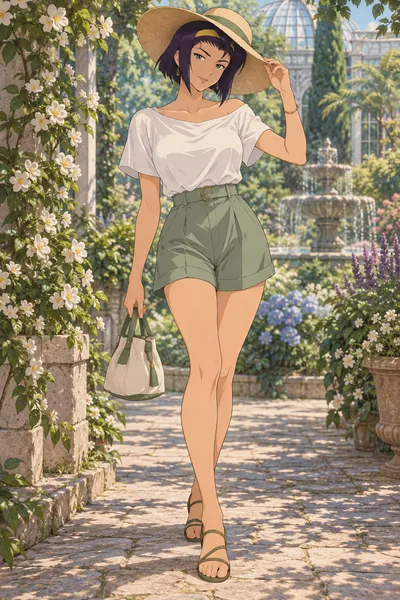 Faye Valentine · Boatneck top + satin shorts