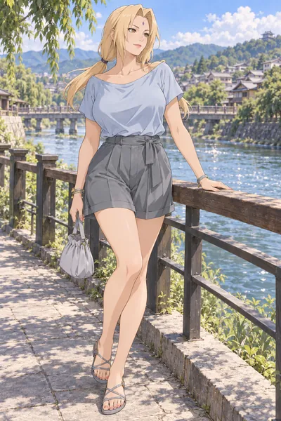 Tsunade · Boatneck top + satin shorts