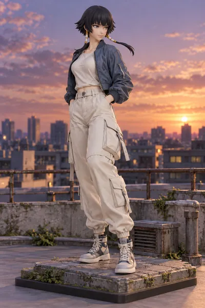 Soi Fon · Bomber jacket + cargo pants · full-body fan figure outfit