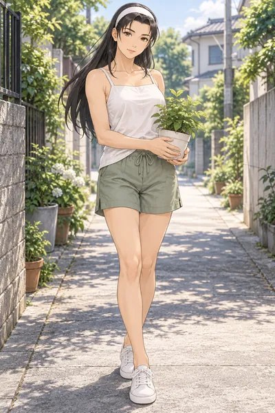 Jun Kazama · full-body camisole and shorts fan outfit illustration