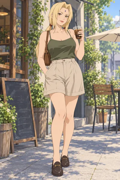 Tsunade · full-body camisole and shorts fan outfit illustration