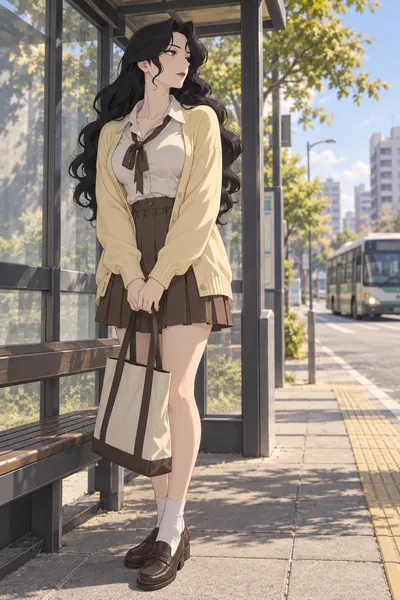 Lust · Preppy cardigan + pleated skirt