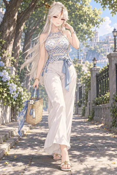 Ningguang · Crochet top + linen pants