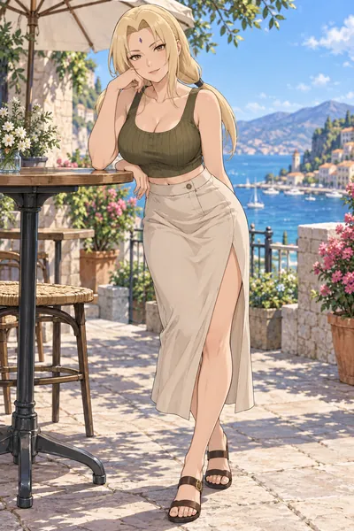 Tsunade · Cropped tank + slit skirt