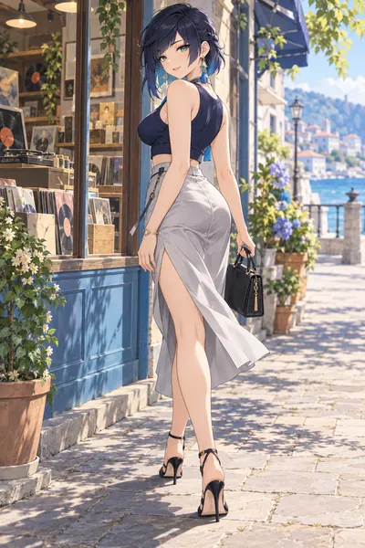 Yelan · Cropped tank + slit skirt