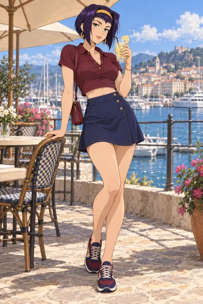 Faye Valentine · Cropped polo + A-line mini