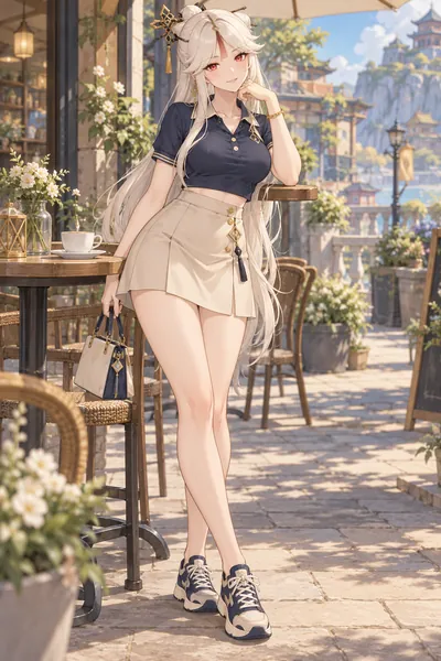 Ningguang · Cropped polo + A-line mini