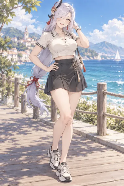 Shenhe · Cropped polo + A-line mini