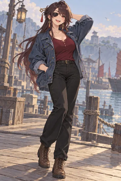 Beidou · full-body denim casual fan outfit illustration