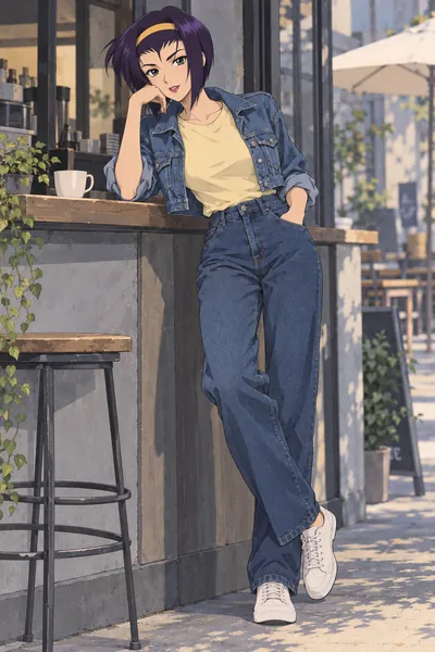 Faye Valentine · full-body denim casual fan outfit illustration