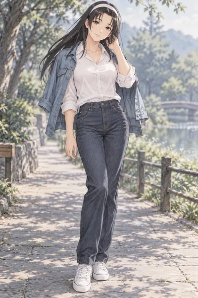 Jun Kazama · full-body denim casual fan outfit illustration