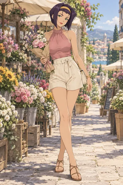 Faye Valentine · Halter top + linen shorts