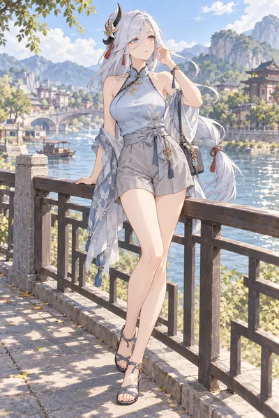 Shenhe · Halter top + linen shorts
