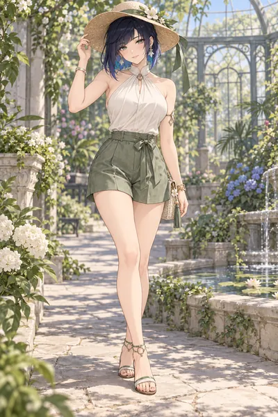 Yelan · Halter top + linen shorts