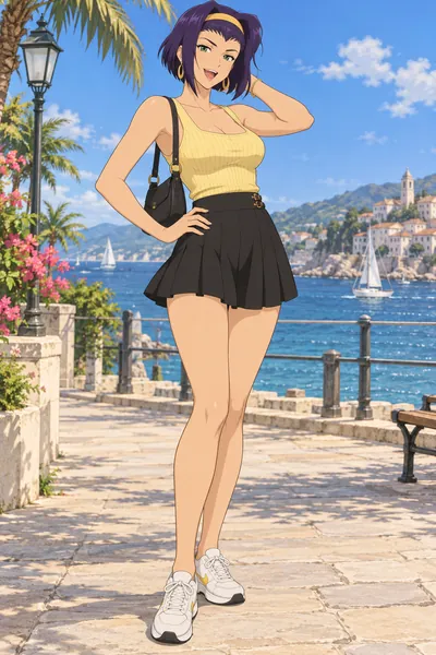 Faye Valentine · Knit tank + pleated miniskirt