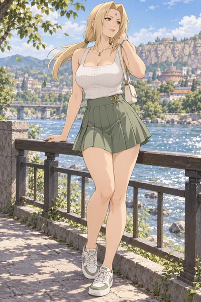 Tsunade · Knit tank + pleated miniskirt