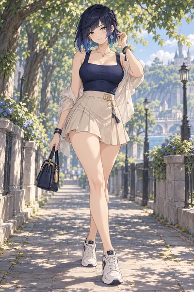 Yelan · Knit tank + pleated miniskirt