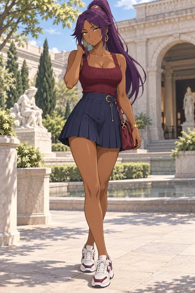 Yoruichi Shihoin · Knit tank + pleated miniskirt