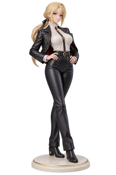 Evelyn Chevalier · Black + ivory · Leather jackets + leather trousers