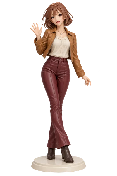 Nana Komatsu · Caramel + burgundy · Leather jackets + leather trousers