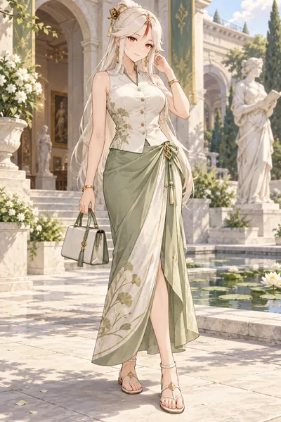 Ningguang · Linen vest + wrap skirt