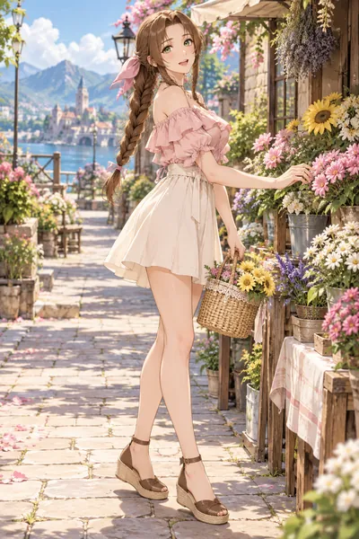 Aerith Gainsborough · Off-shoulder top + miniskirt