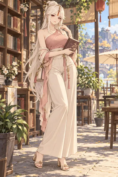 Ningguang · One-shoulder top + wide-leg pants