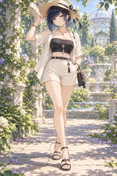 Yelan · Open shirt + bandeau and shorts