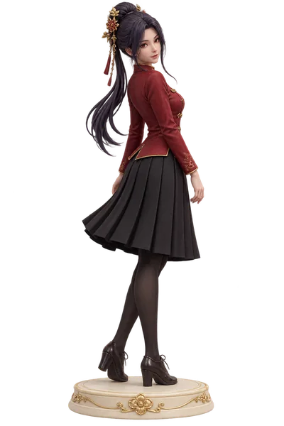 Chi Lian · School uniforms + academy figures · Mandarin collar + box pleats