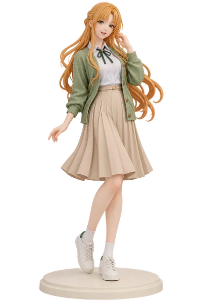 Su Mucheng · School uniforms + academy figures · Green cardigan + beige pleats