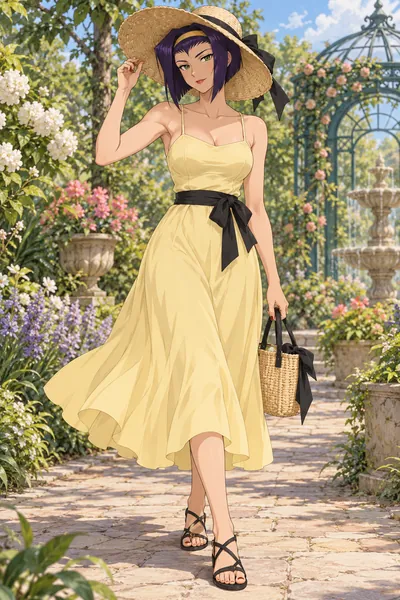 Faye Valentine · Slip dress + flat sandals