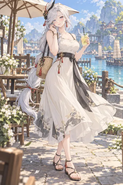 Shenhe · Slip dress + flat sandals