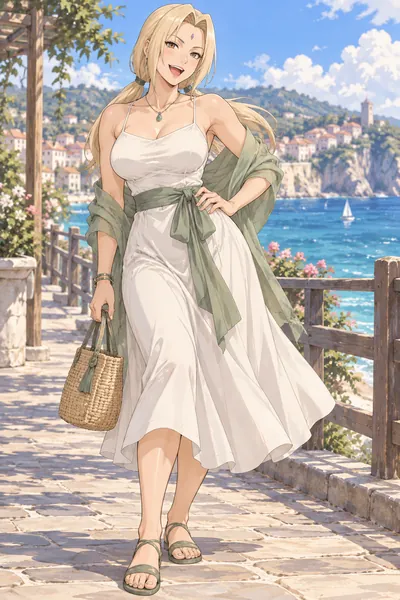 Tsunade · Slip dress + flat sandals
