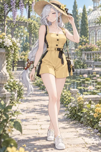 Shenhe · Square-neck romper + canvas shoes