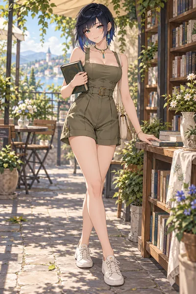 Yelan · Square-neck romper + canvas shoes