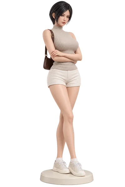 Ada Wong · Beige knit tank + shorts · transparent figure