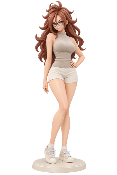 Android 21 · Beige knit tank + shorts · 3D