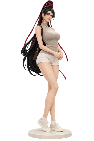 Bayonetta · Beige knit tank + shorts · transparent figure