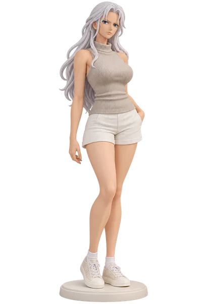 Nico Olvia · Beige knit tank + shorts · transparent figure