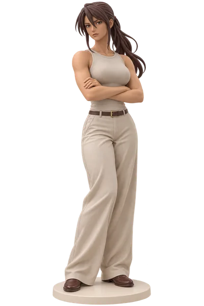 Balsa · Beige tank + wide-leg trousers · transparent figure