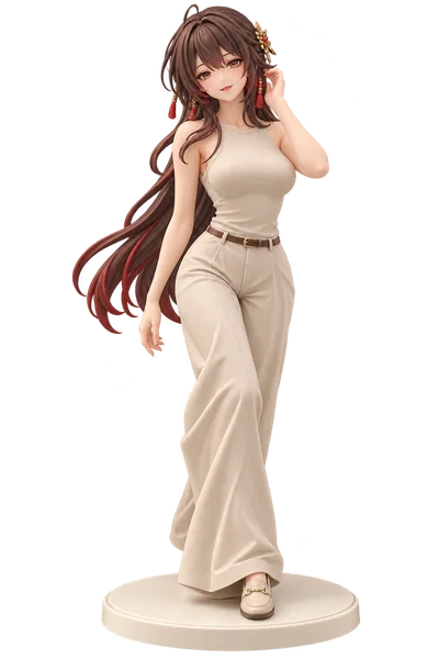 Lingsha · Beige tank + wide-leg trousers · transparent figure