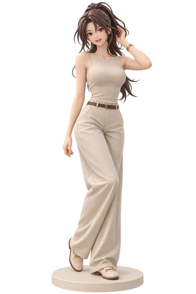 Qiao Ling · Beige tank + wide-leg trousers · 3D
